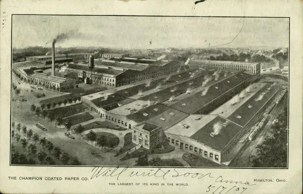 Postcard of the Champion Coated Paper Company mill complex
