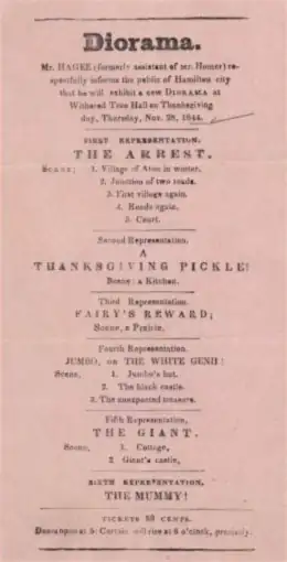 Printed 1844 broadside advertising a diorama exhibition