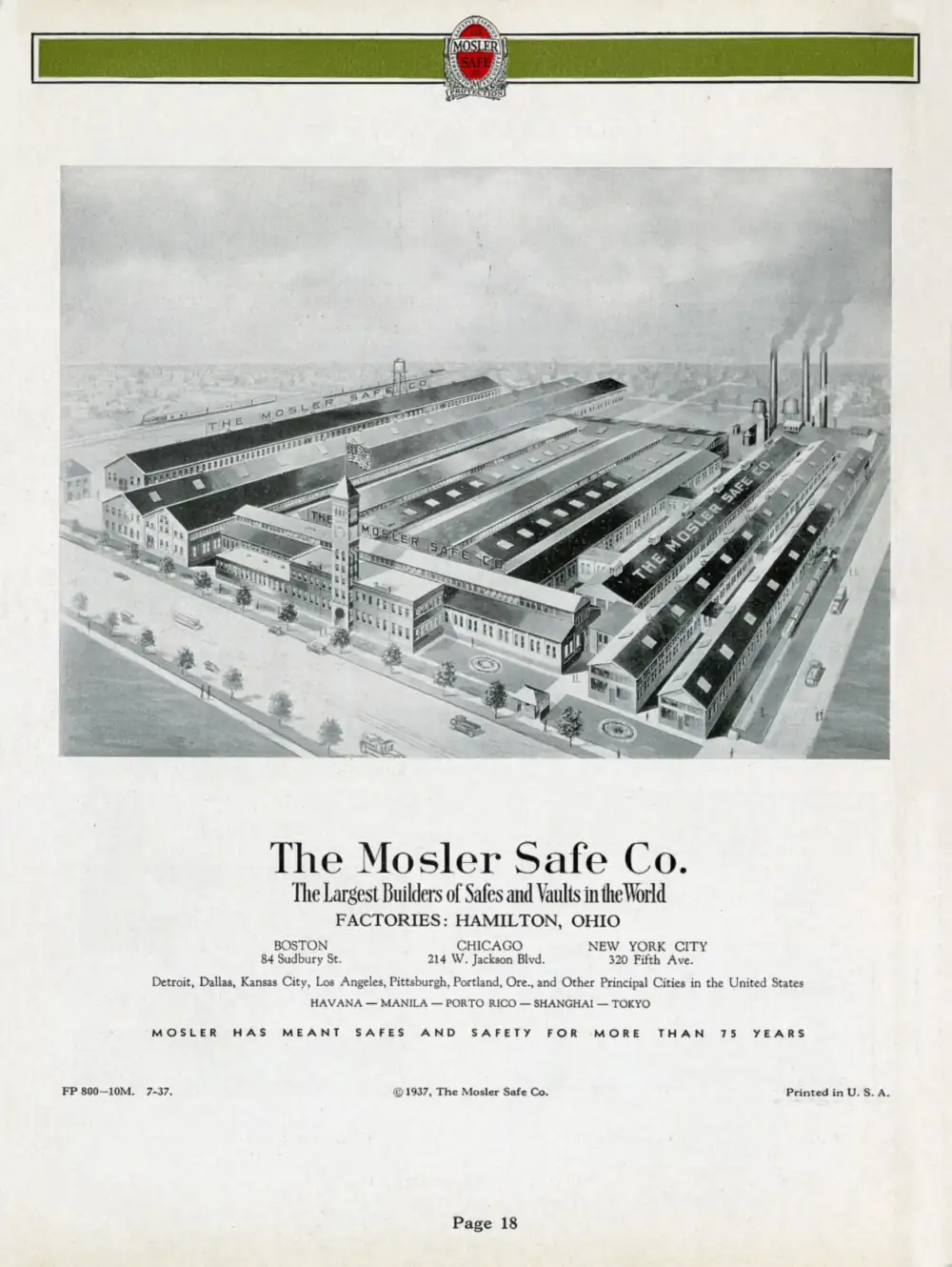 Page from a 1930s Mosler Safe Company catalogue showing a vault door