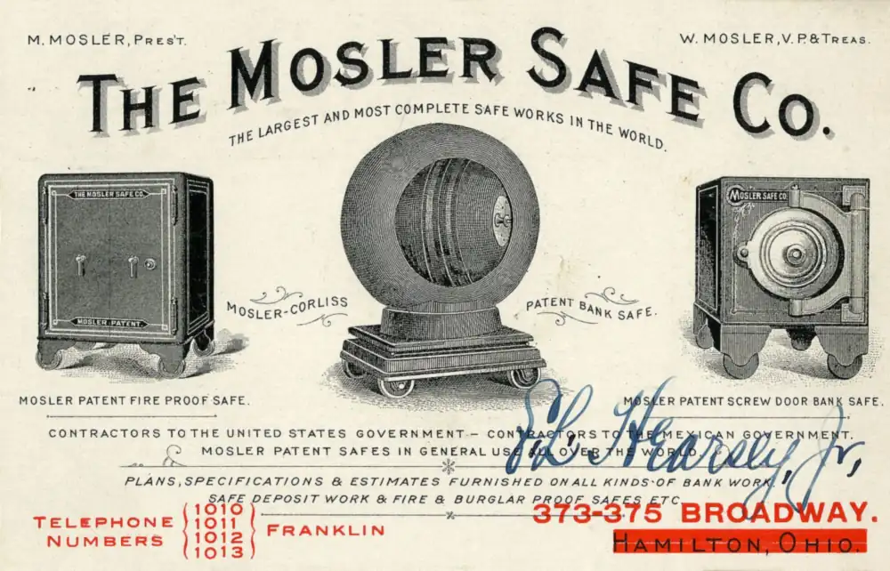 Ornate Victorian trade card for the Mosler Safe Company