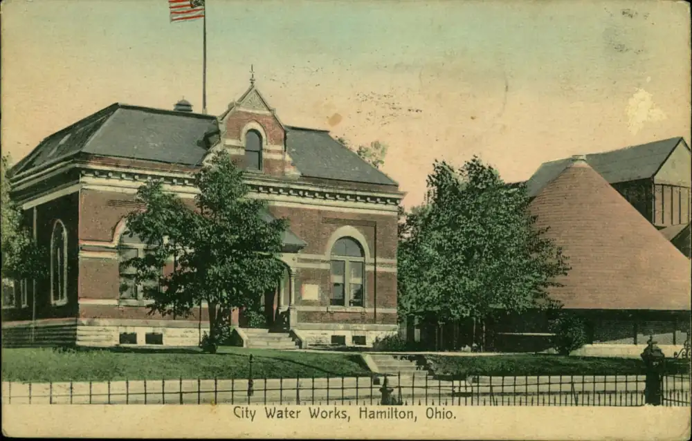 Postcard of the Hamilton city water works building