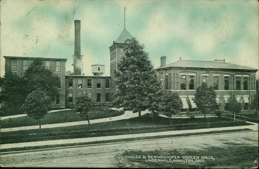 Postcard of the Shuler and Benninghofen woollen mills